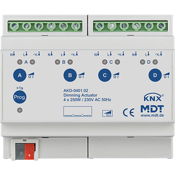MDT technologies Dimmaktor 4-fach 6TE REG 250W, 230VAC AKD-0401.02